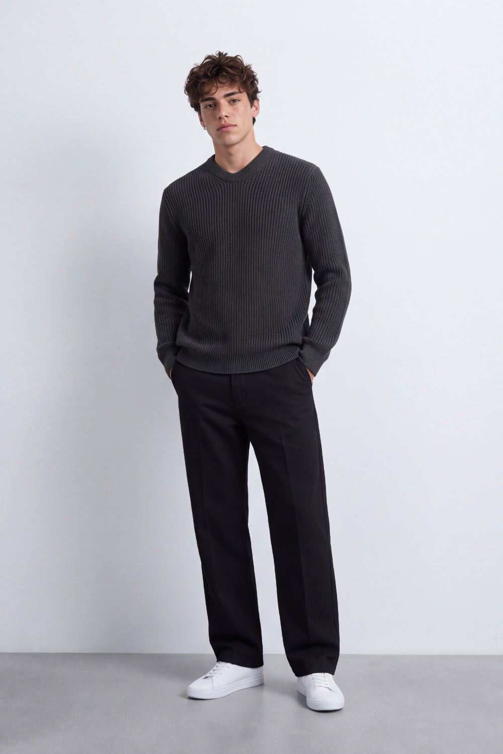 Men's Tomato Store Ribbed Knit Pullover V-Neck Clean Textured Finish