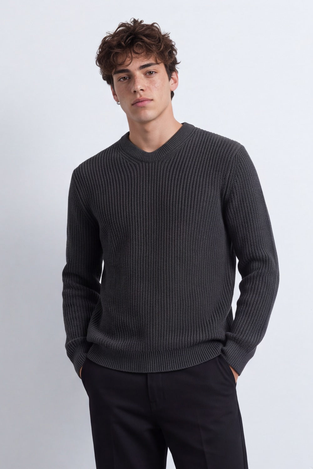 Men's Tomato Store Ribbed Knit Pullover V-Neck Clean Textured Finish