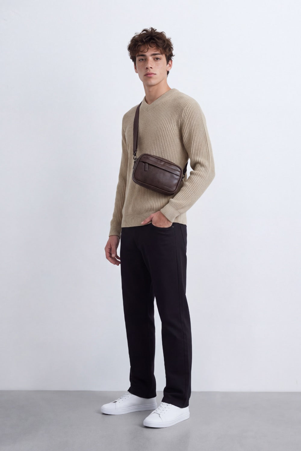 Men's Tomato Store Ribbed Knit Pullover V-Neck Clean Textured Finish