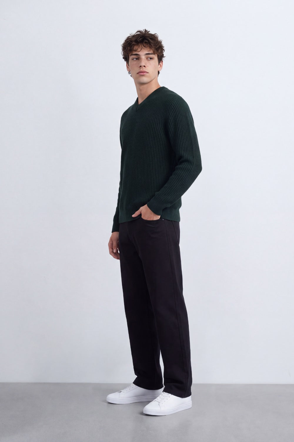 Men's Tomato Store Ribbed Knit Pullover V-Neck Clean Textured Finish