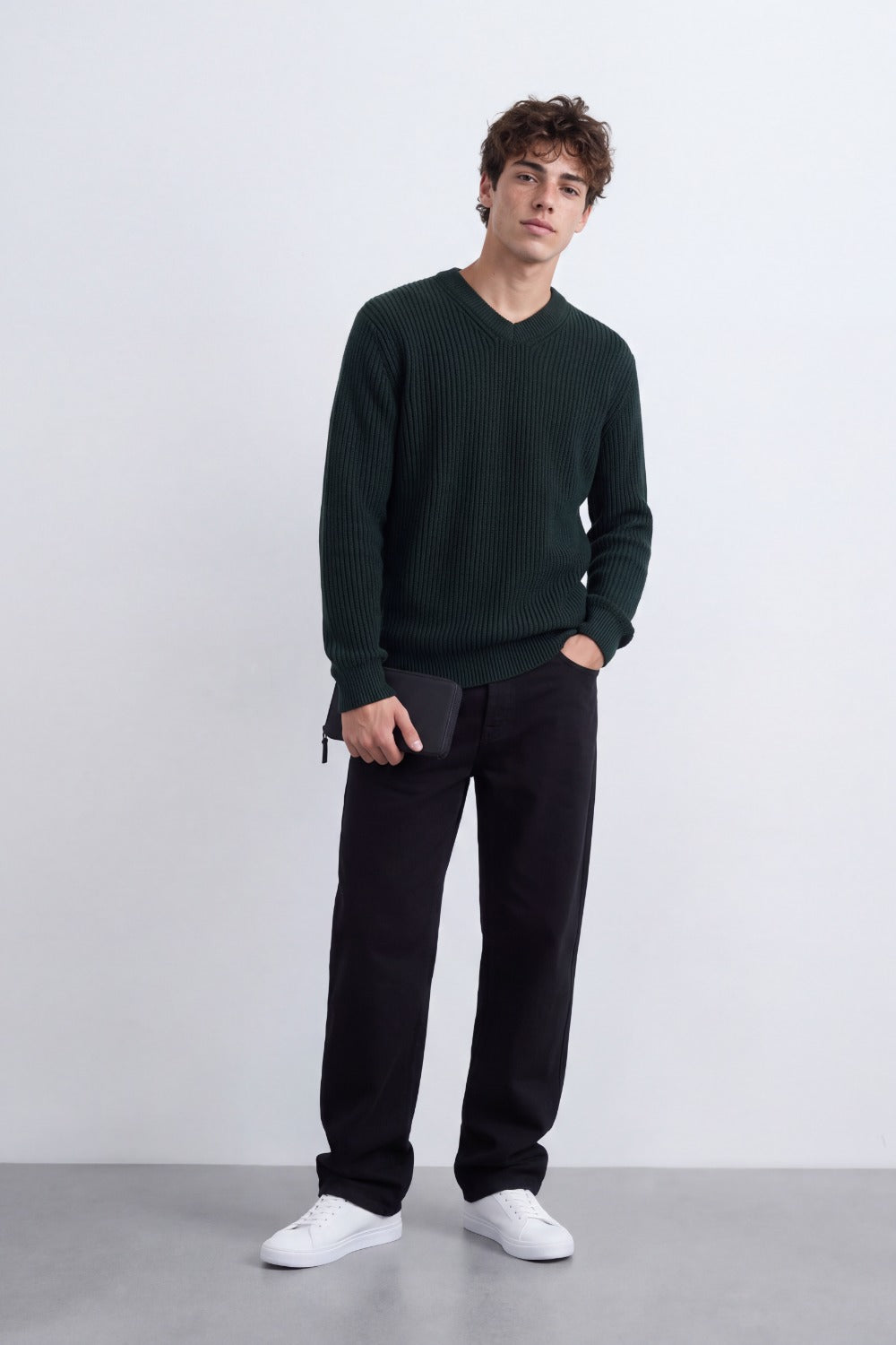 Men's Tomato Store Ribbed Knit Pullover V-Neck Clean Textured Finish