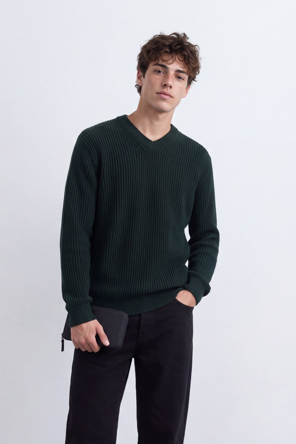 Men's Tomato Store Ribbed Knit Pullover V-Neck Clean Textured Finish