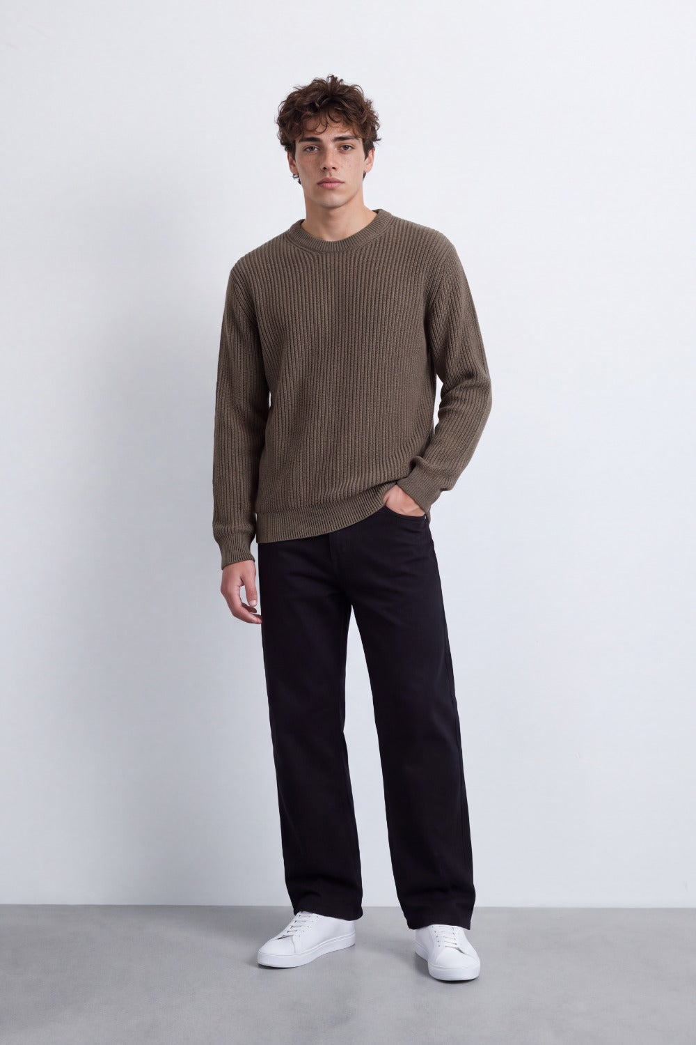 Men's Tomato Store Ribbed Knit Pullover V-Neck Clean Textured Finish