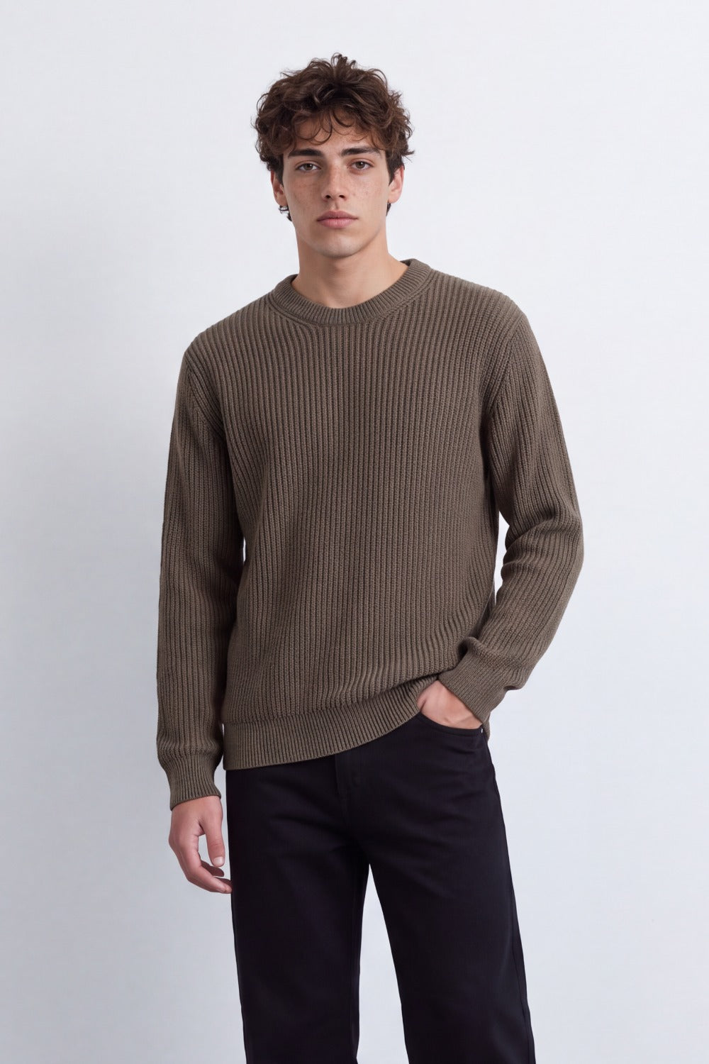 Men's Tomato Store Ribbed Knit Pullover V-Neck Clean Textured Finish