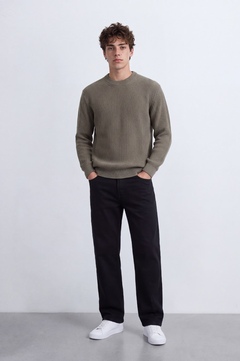 Men's Tomato Store Ribbed Knit Pullover V-Neck Clean Textured Finish