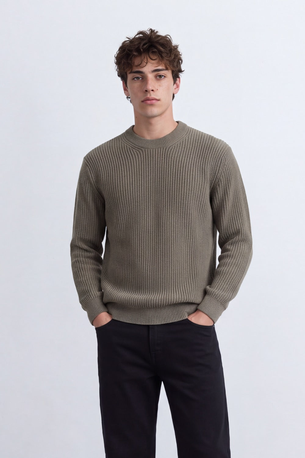 Men's Tomato Store Ribbed Knit Pullover V-Neck Clean Textured Finish