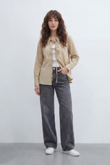 Women’s Tomato Store Tie Front Blouse With Smooth Woven Texture Plain Solid Surface Front Bow Tie Fastenings