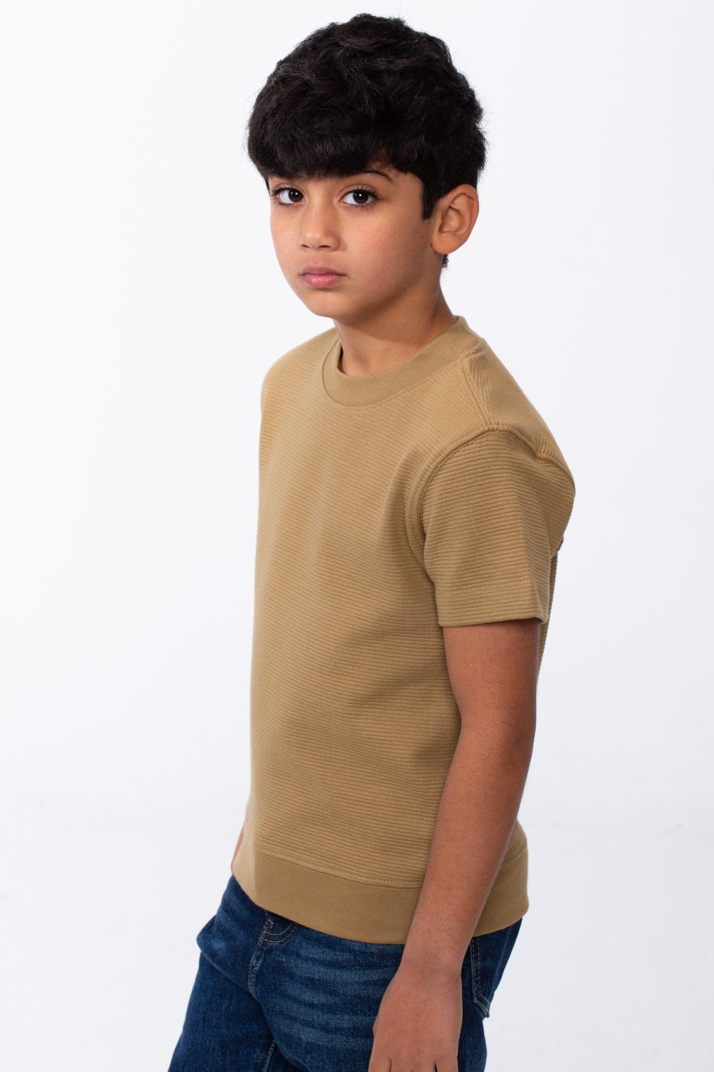 Boy's Short-Sleeve T-Shirt Tomato Store Textured Knit Fabric Ribbed Crew Neckline Breathable Material Slim Comfy Fit