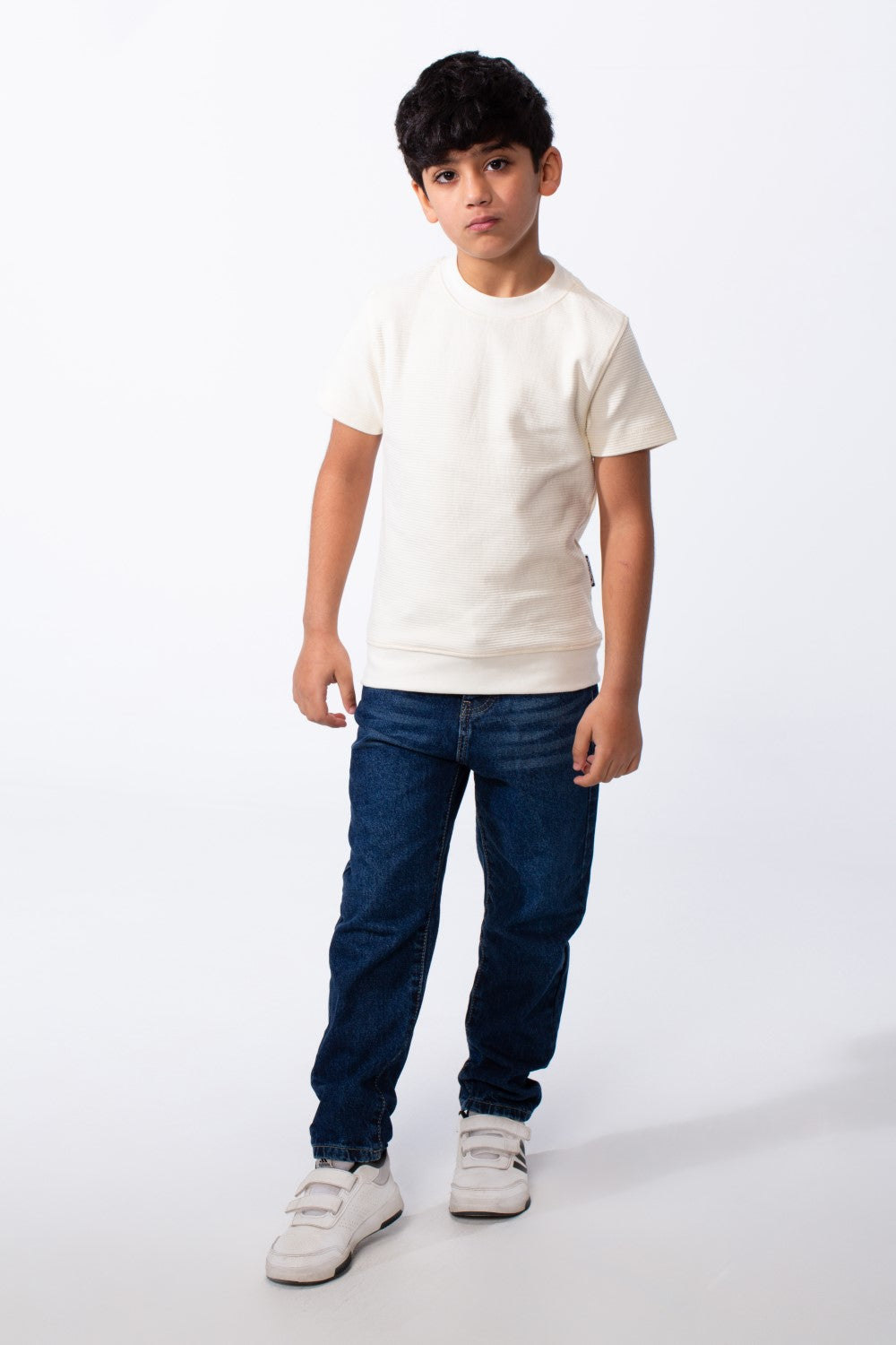 Boy's Short-Sleeve T-Shirt Tomato Store Textured Knit Fabric Ribbed Crew Neckline Breathable Material Slim Comfy Fit