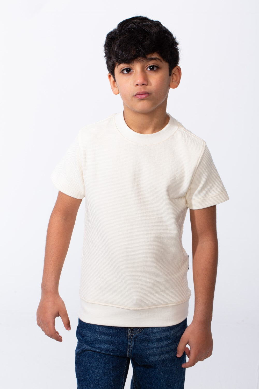 Boy's Short-Sleeve T-Shirt Tomato Store Textured Knit Fabric Ribbed Crew Neckline Breathable Material Slim Comfy Fit