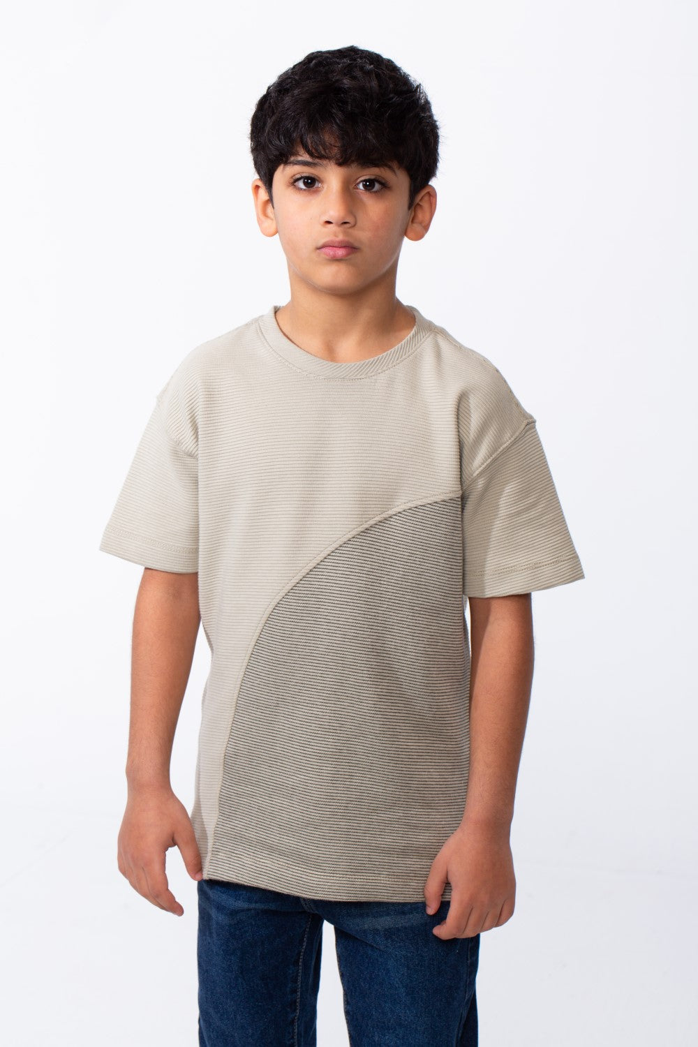 Boy's Short-Sleeve T-Shirt Dual-Tone Design Knit Fabric Crew Neckline Sporty Look Slim Fit Tomato Store