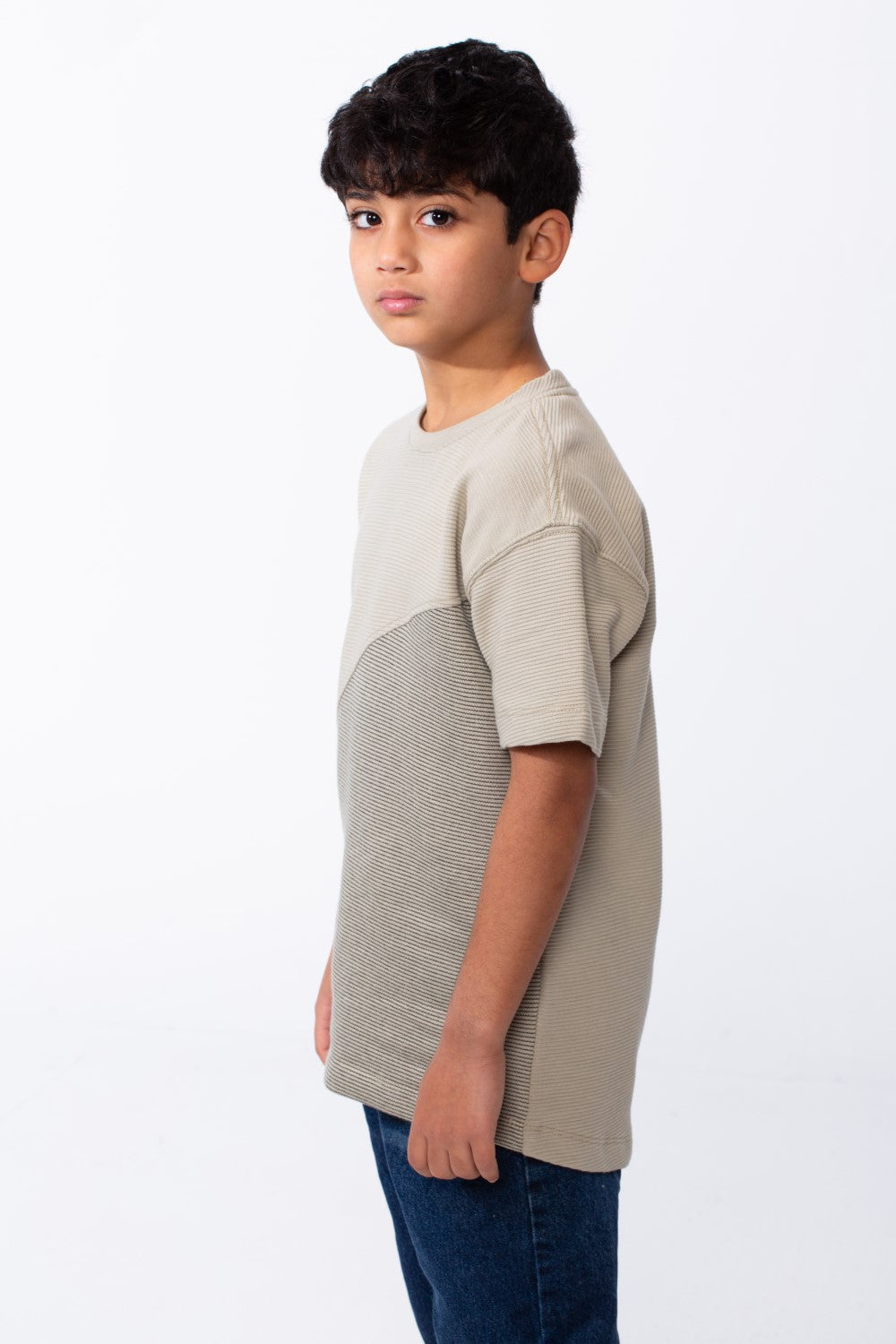 Boy's Short-Sleeve T-Shirt Dual-Tone Design Knit Fabric Crew Neckline Sporty Look Slim Fit Tomato Store