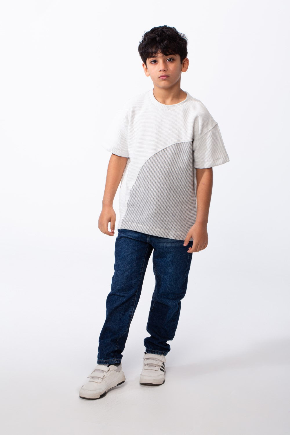 Boy's Short-Sleeve T-Shirt Dual-Tone Design Knit Fabric Crew Neckline Sporty Look Slim Fit Tomato Store