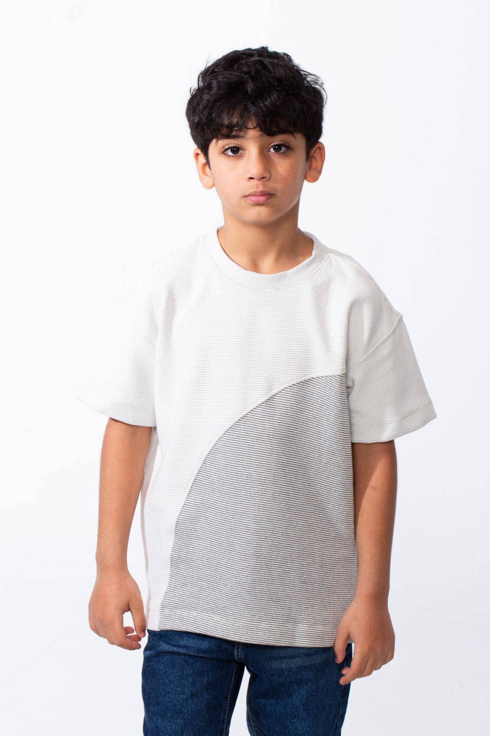 Boy's Short-Sleeve T-Shirt Dual-Tone Design Knit Fabric Crew Neckline Sporty Look Slim Fit Tomato Store