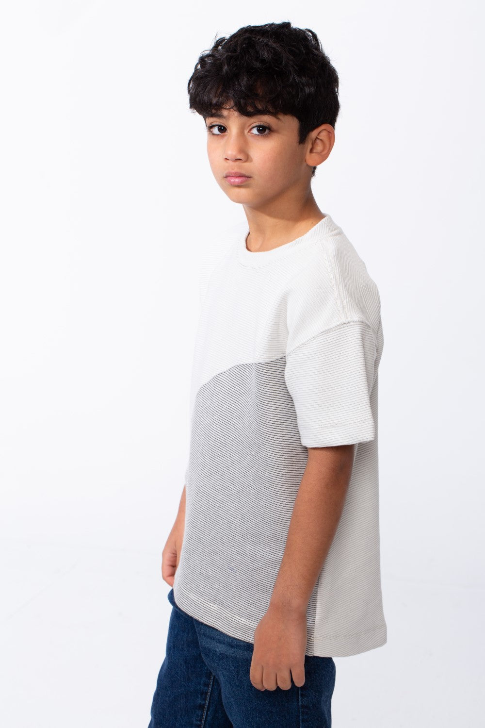 Boy's Short-Sleeve T-Shirt Dual-Tone Design Knit Fabric Crew Neckline Sporty Look Slim Fit Tomato Store