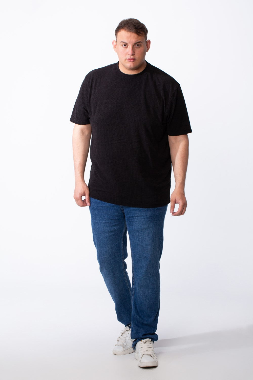 Men's Big Size Tomato Store Short Sleeve T-Shirt Classic Ribbed Crew Neckline Breathable Fabric Textured Pattern