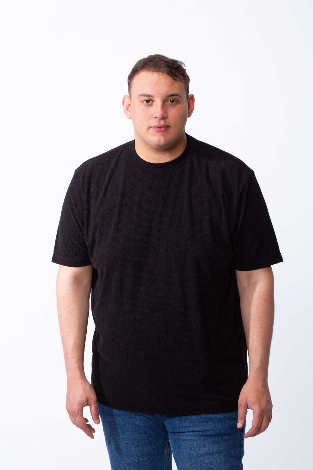Men's Big Size Tomato Store Short Sleeve T-Shirt Classic Ribbed Crew Neckline Breathable Fabric Textured Pattern