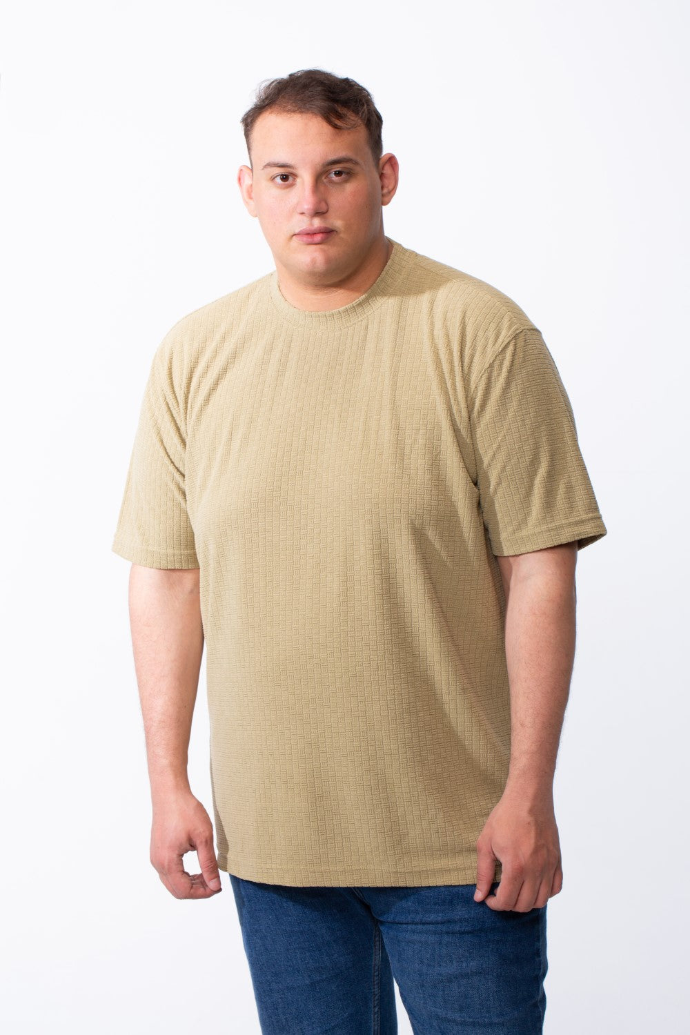 Men's Big Size Tomato Store Short Sleeve T-Shirt Classic Ribbed Crew Neckline Breathable Fabric Textured Pattern