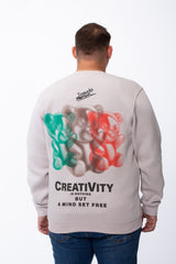Men's Big Size Tomato Store Crewneck Bear Graphic Back Print Melton Fabric Long Sleeves Comfort Tailored Sweatshirt