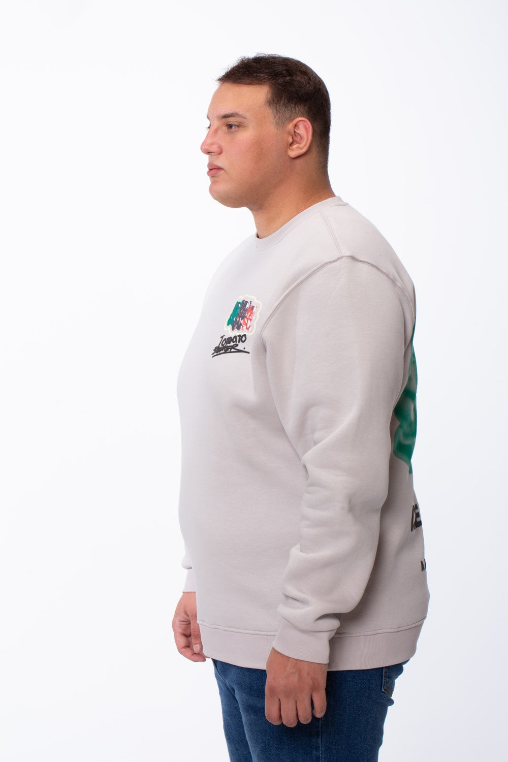 Men's Big Size Tomato Store Crewneck Bear Graphic Back Print Melton Fabric Long Sleeves Comfort Tailored Sweatshirt