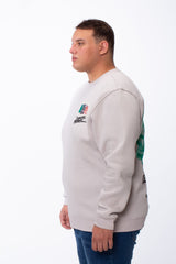 Men's Big Size Tomato Store Crewneck Bear Graphic Back Print Melton Fabric Long Sleeves Comfort Tailored Sweatshirt