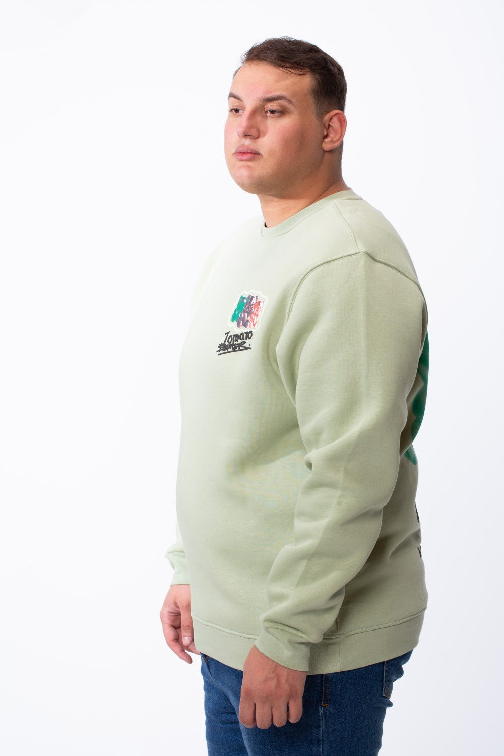 Men's Big Size Tomato Store Crewneck Bear Graphic Back Print Melton Fabric Long Sleeves Comfort Tailored Sweatshirt
