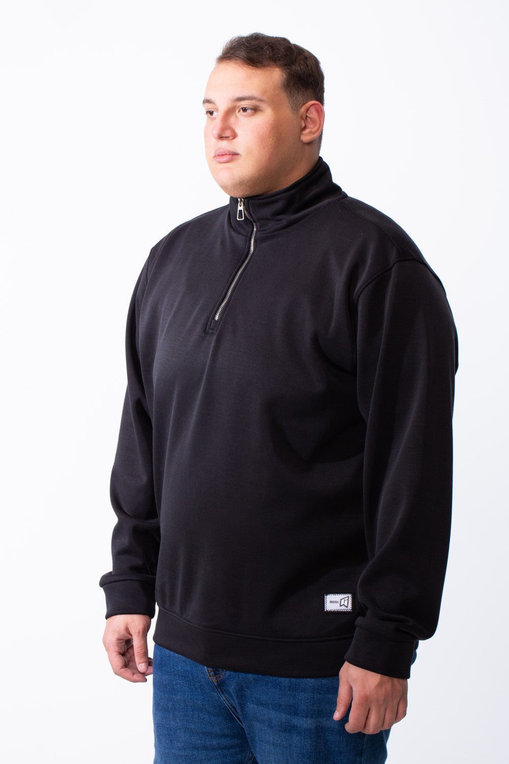 Men's Half Zip With High Neck Polo Design Long Sleeve Daily Wear Practical Big Size Sweatshirt Tomato Store