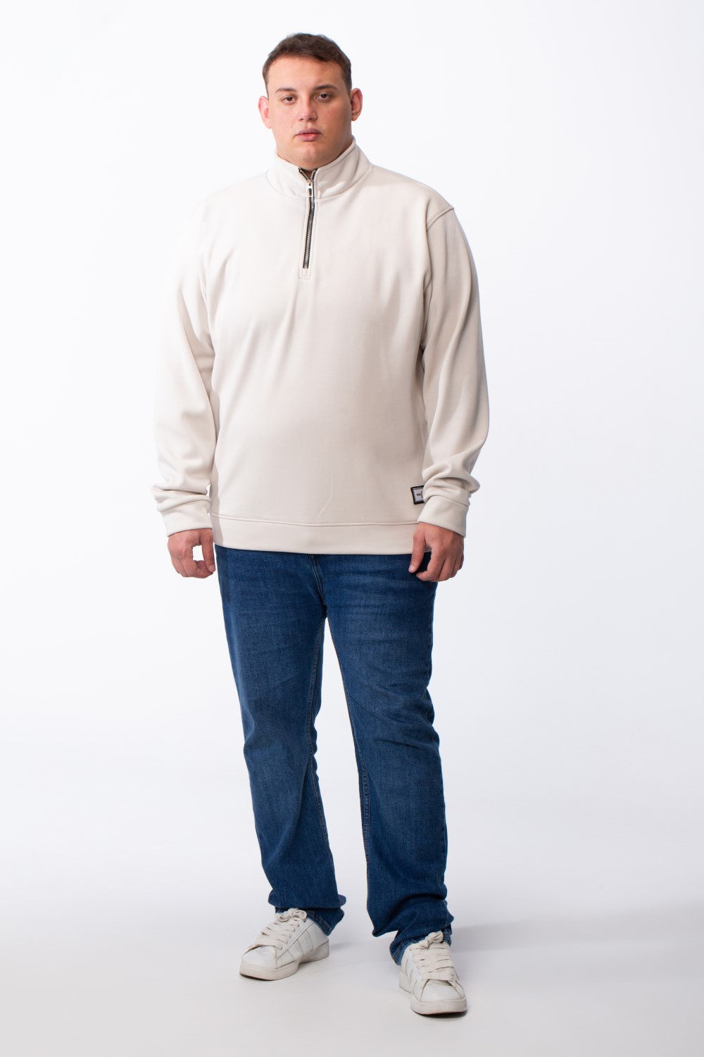 Men's Half Zip With High Neck Polo Design Long Sleeve Daily Wear Practical Big Size Sweatshirt Tomato Store