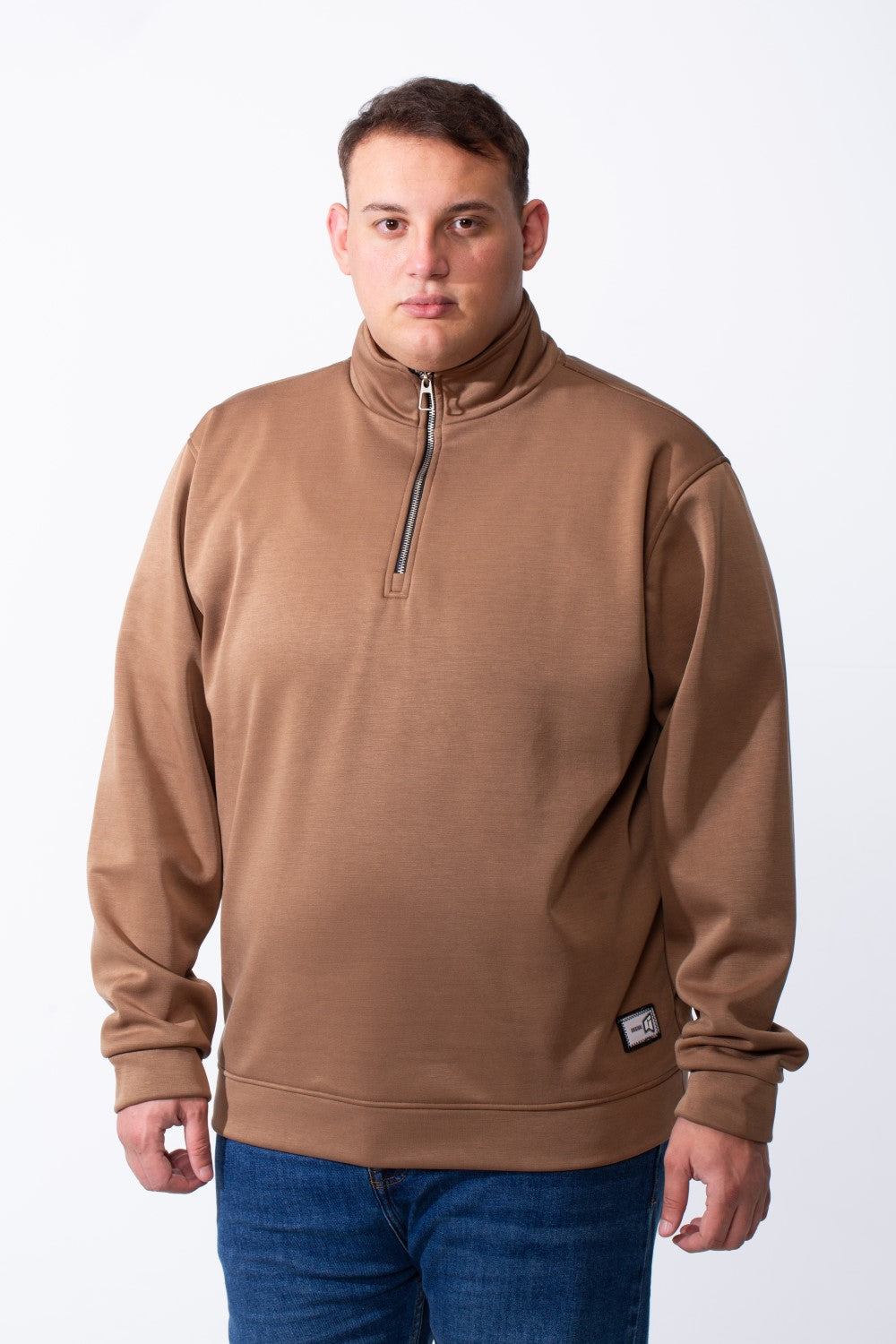Men's Half Zip With High Neck Polo Design Long Sleeve Daily Wear Practical Big Size Sweatshirt Tomato Store