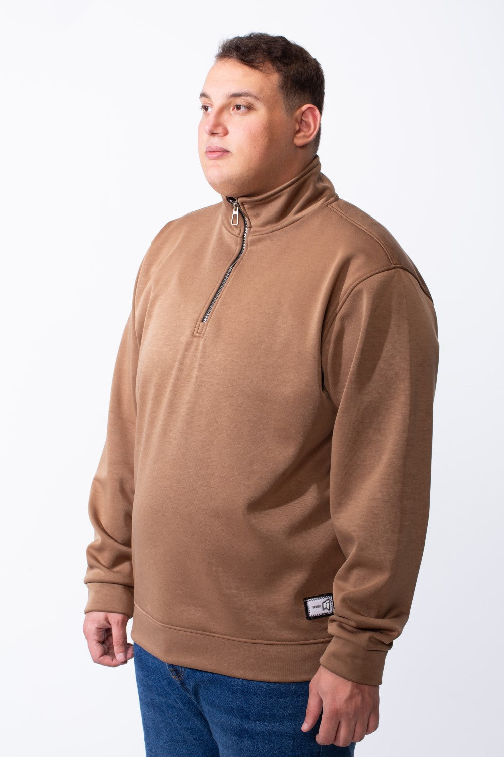 Men's Half Zip With High Neck Polo Design Long Sleeve Daily Wear Practical Big Size Sweatshirt Tomato Store