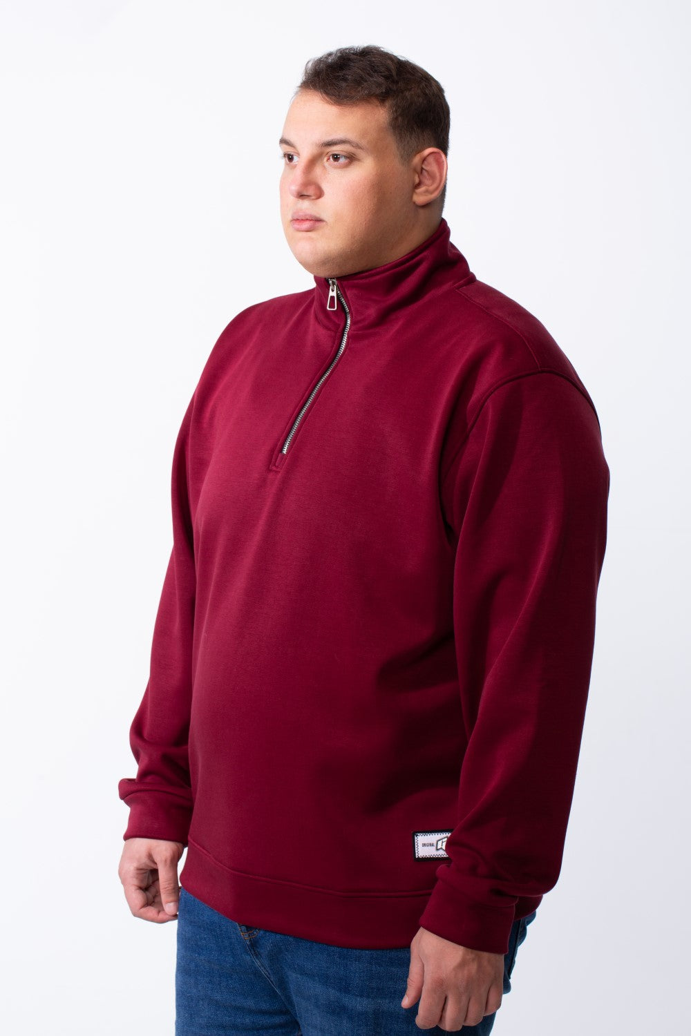 Men's Half Zip With High Neck Polo Design Long Sleeve Daily Wear Practical Big Size Sweatshirt Tomato Store