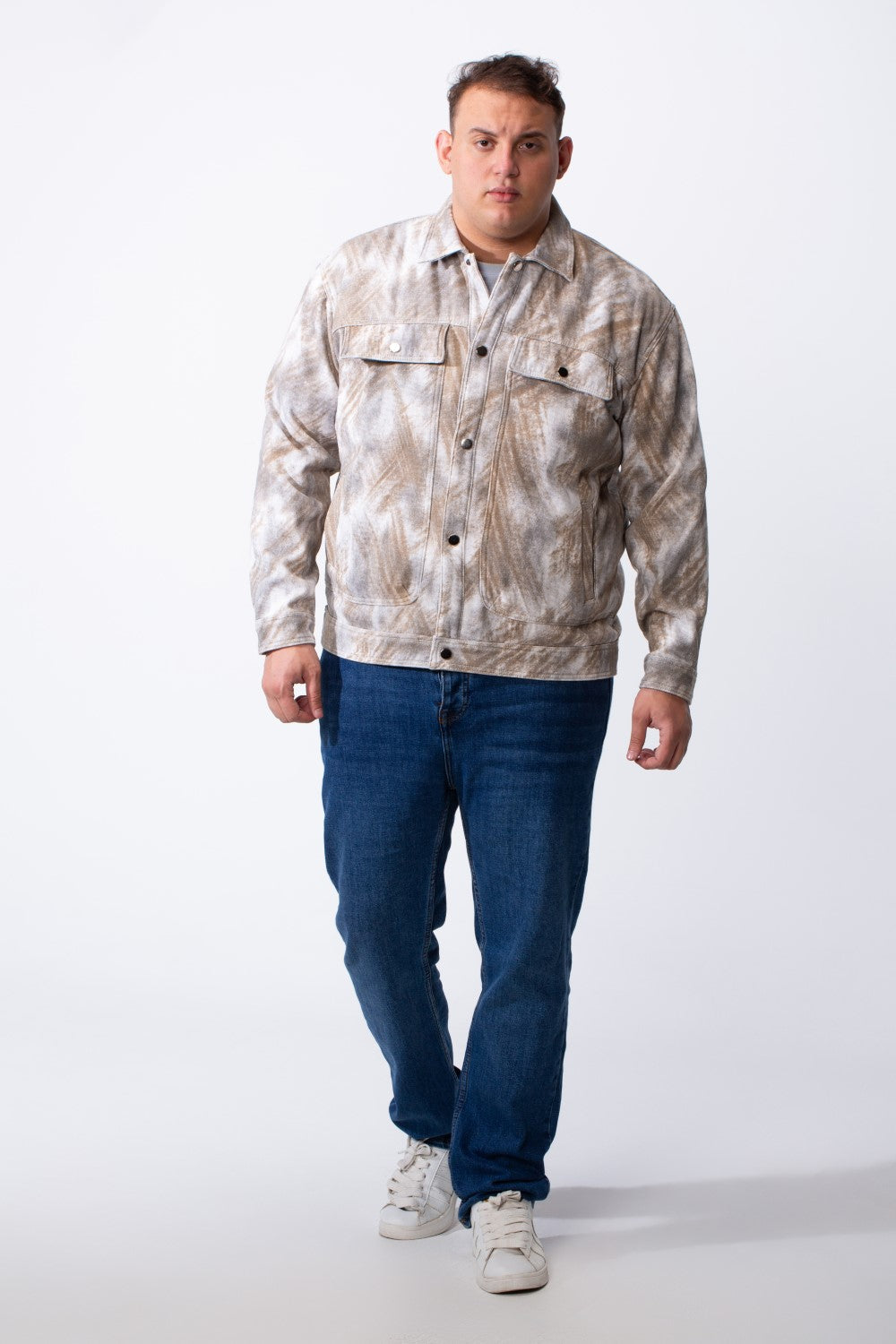 Men's Tomato Store Long Sleeve Classic Neck With Marble Pattern Flap Closure Chest Pockets Textured Fabric Big Size Jacket