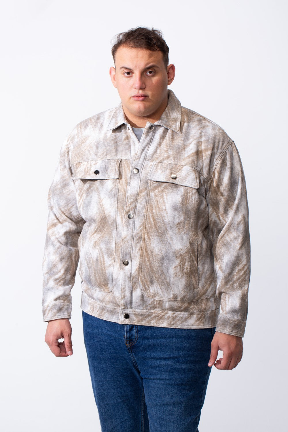 Men's Tomato Store Long Sleeve Classic Neck With Marble Pattern Flap Closure Chest Pockets Textured Fabric Big Size Jacket