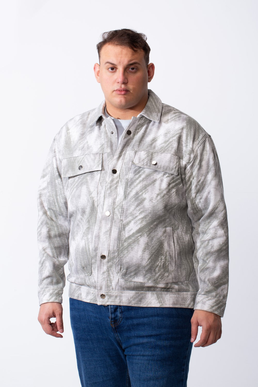 Men's Tomato Store Long Sleeve Classic Neck With Marble Pattern Flap Closure Chest Pockets Textured Fabric Big Size Jacket