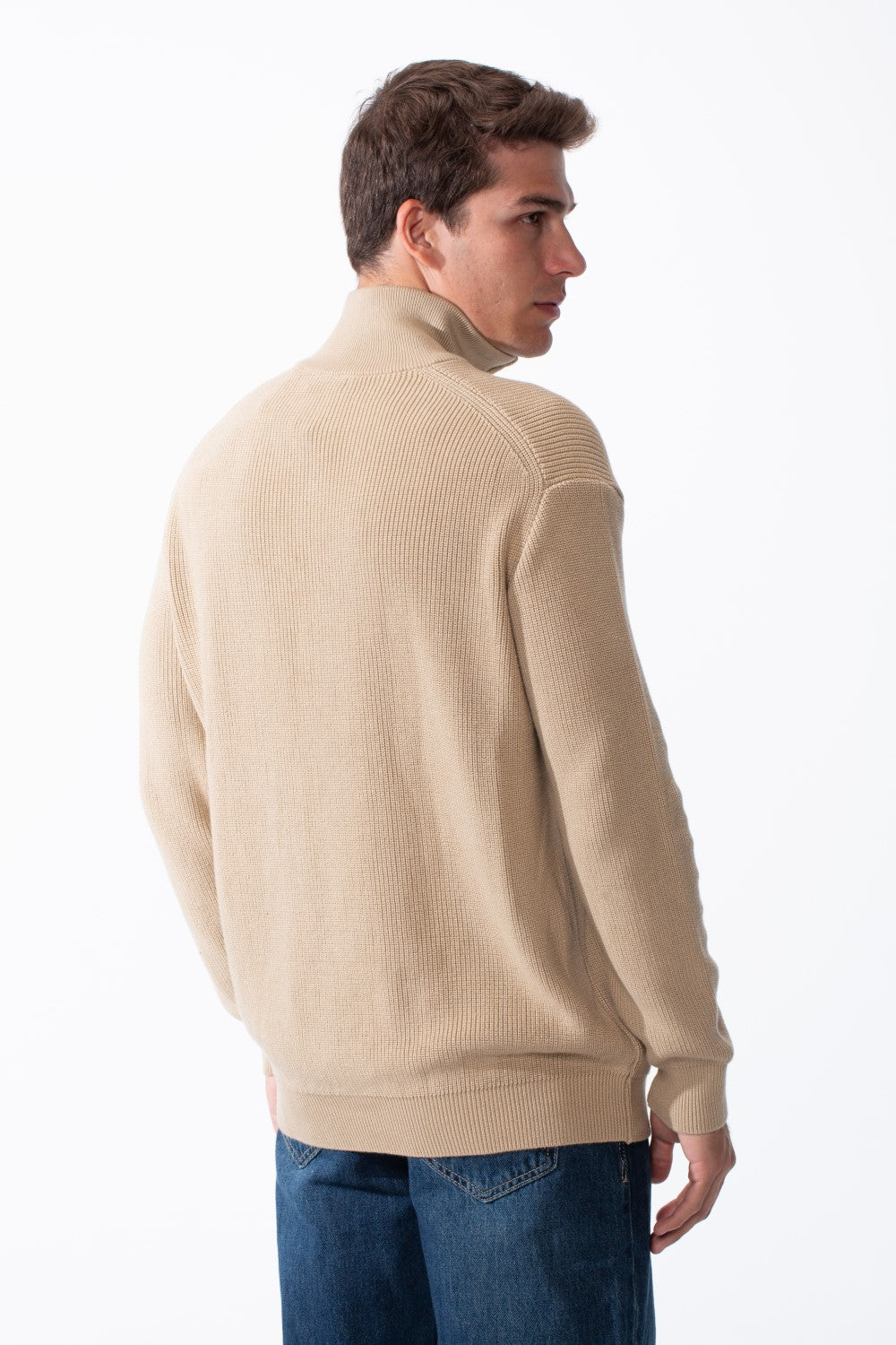Men's High Neck Half Zip Long Sleeves With Textured Ribbed Knit Fabric Practical Slim Fit Pullover