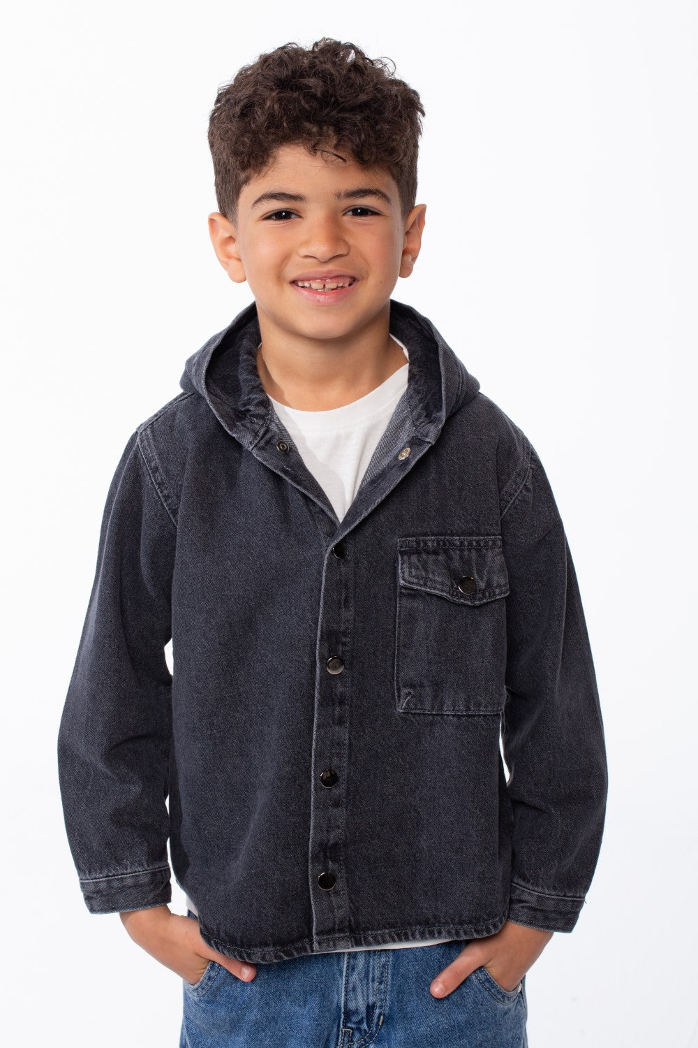 Boy's Hooded Denim Jacket - Box Fit with Snap Buttons – Tomato Store