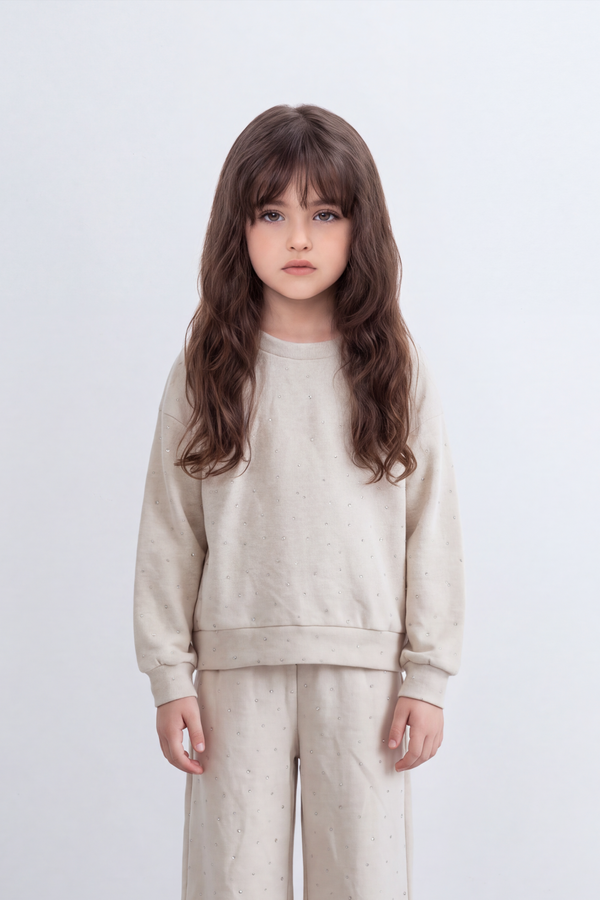 Girl's Tomato Store Outfit Set Melton Oversize Subtle Allover Dot Detail