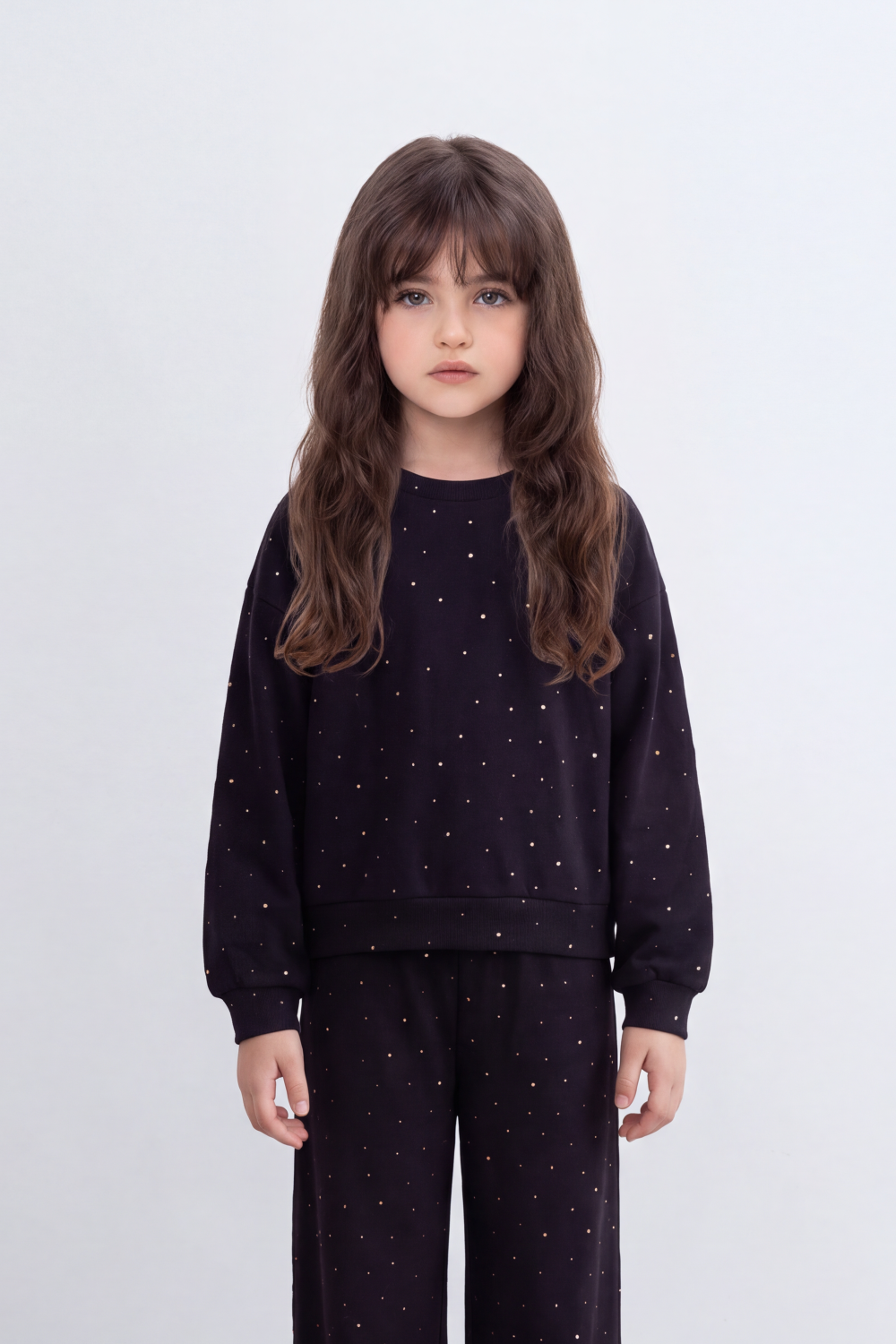 Girl's Tomato Store Outfit Set Melton Oversize Subtle Allover Dot Detail