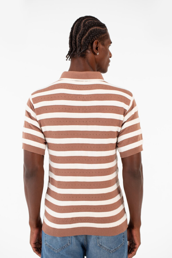 Men's Striped Short Sleeve Slim Fit T-Shirt Half Front Zipper Breathable Fabric