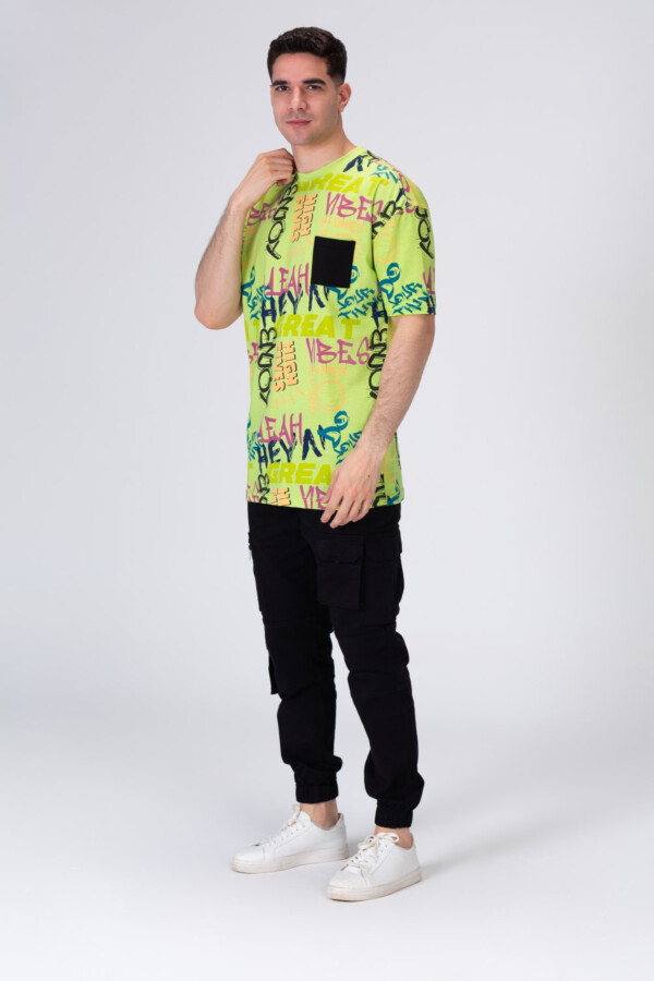 Mens Printed Cotton T-shirt With Pocket On The Front