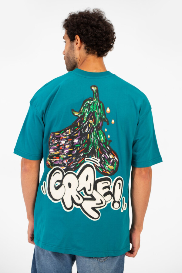 تيشرت رجالي بطبعة باذنجان أكمام قصيرة تلبيس عادي مع ياقة دائرية