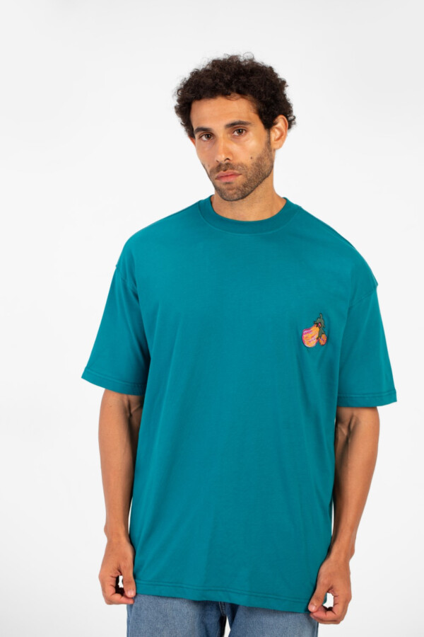 تيشرت رجالي بطبعة باذنجان أكمام قصيرة تلبيس عادي مع ياقة دائرية