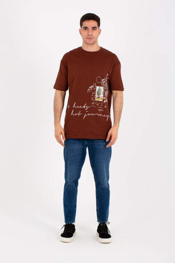 تيشرت رجالي اوفر سايز بياقة دائرية وأكمام قصيرة وطباعة كاملة