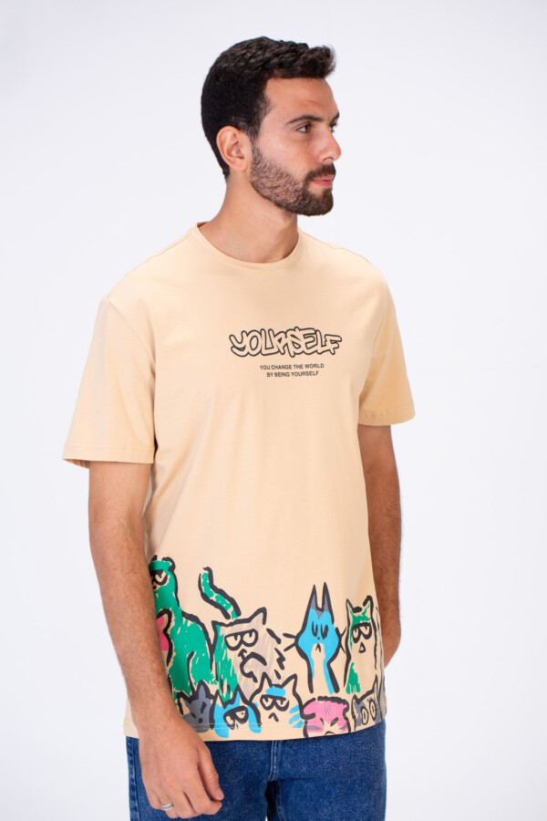 تيشرت رجالي سليم فيت بياقة دائرية وطباعة أمامية