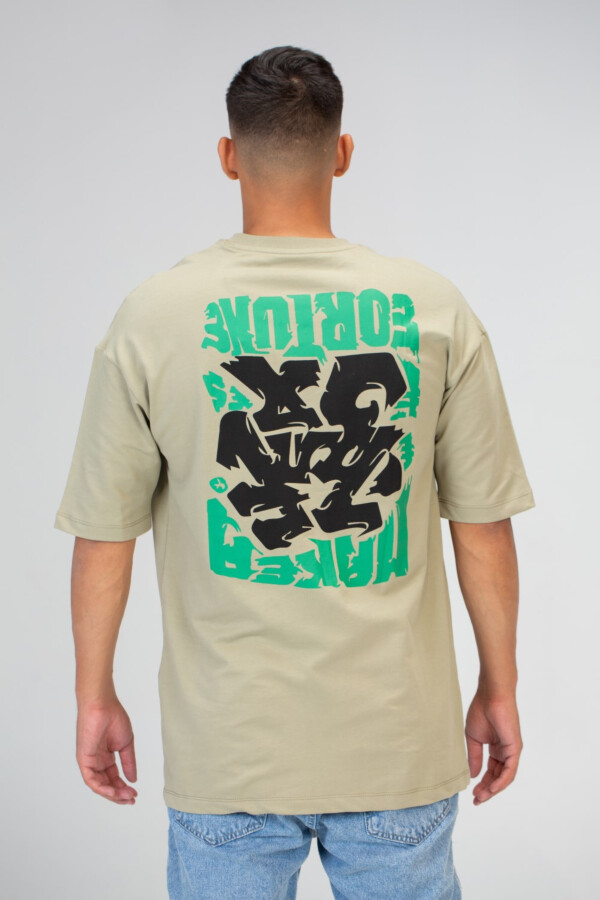 تيشيرت رجالي اوفر سايز نص كم بياقة دائرية وطباعة من الامام والخلف