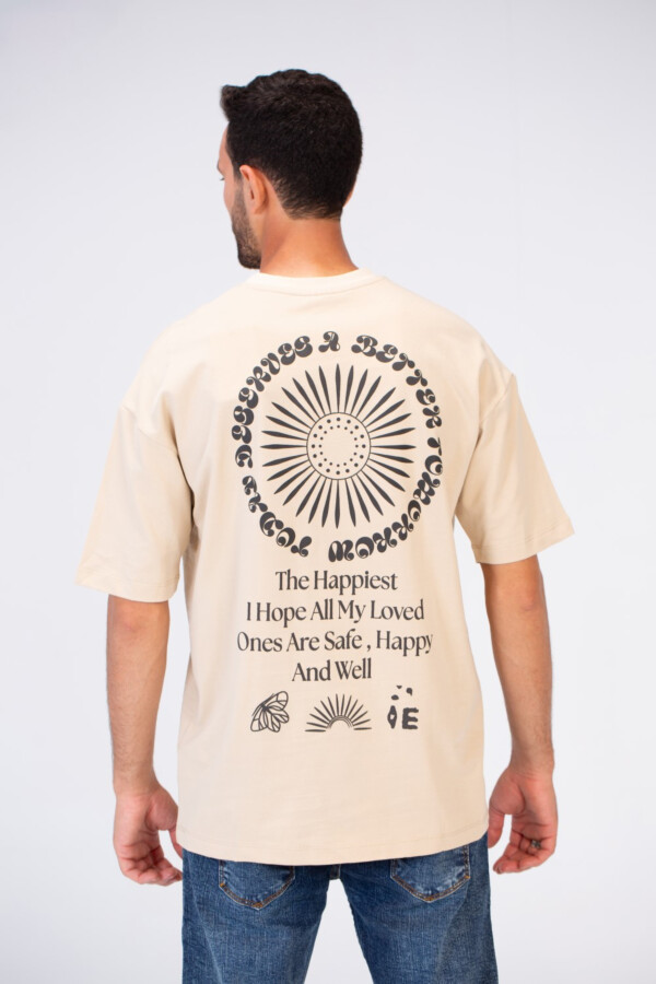 تيشرت رجالي اوفر سايز مطبوع نص كم بخامة قطنية مريحة