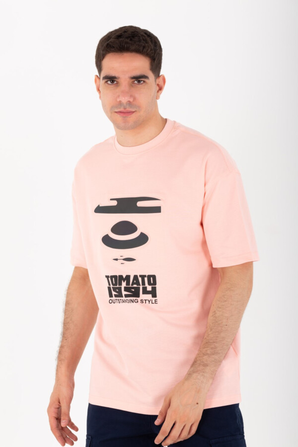 تيشرت رجالي أوفر سايز نص كم بطباعة توميتو من الأمام والخلف خامة سمر ميلتون