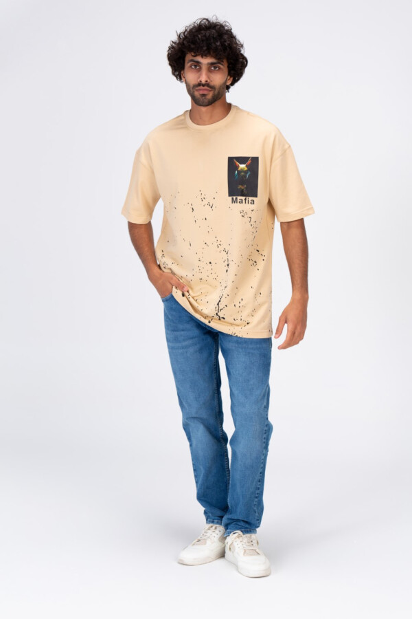 Mens Round Neck Half Sleeve T-shirt With Mafia Print And A Modern Cut