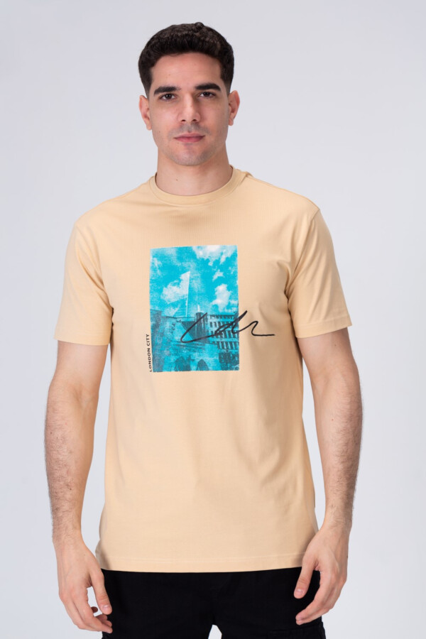 تيشرت رجالي نص كم مطبوع من الأمام تلبيس عادي