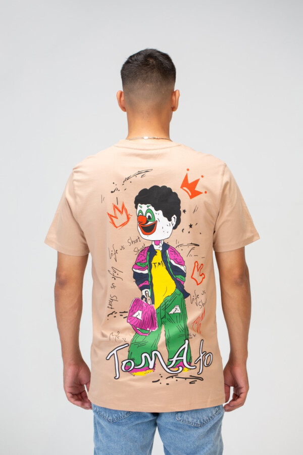 تيشيرت رجالي نص كم بياقة دائرية وطباعة أمامية وخلفية